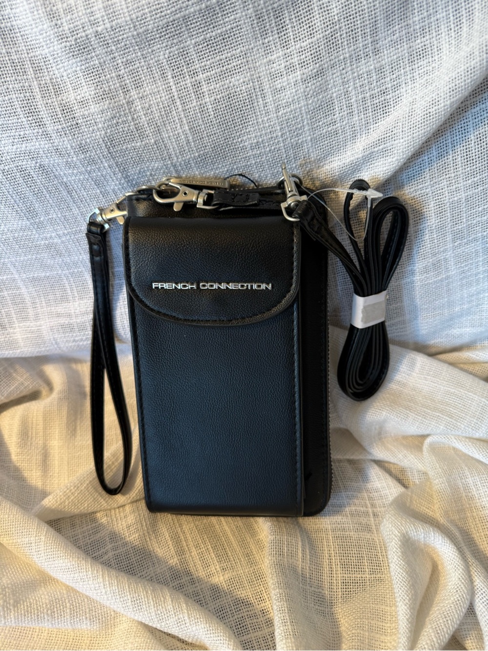 French Connection Black Faux Leather Crossbody Phone Pouch